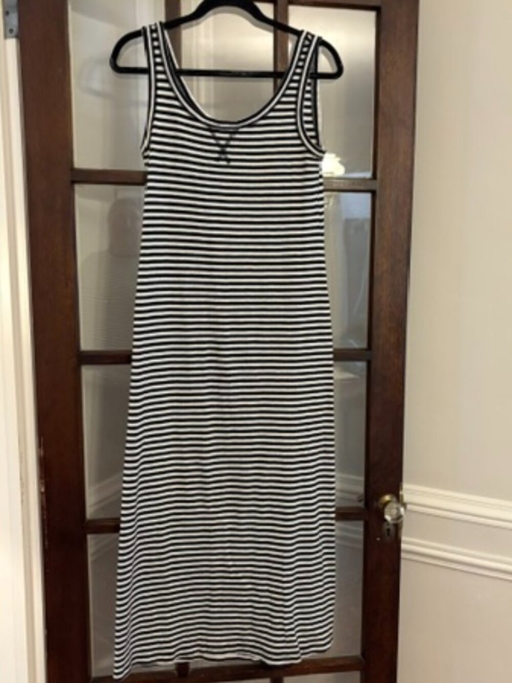 LOFT Black and White Striped Sun Dress, Size Small